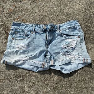 American Eagle Distressed Light Blue Denim Shorts